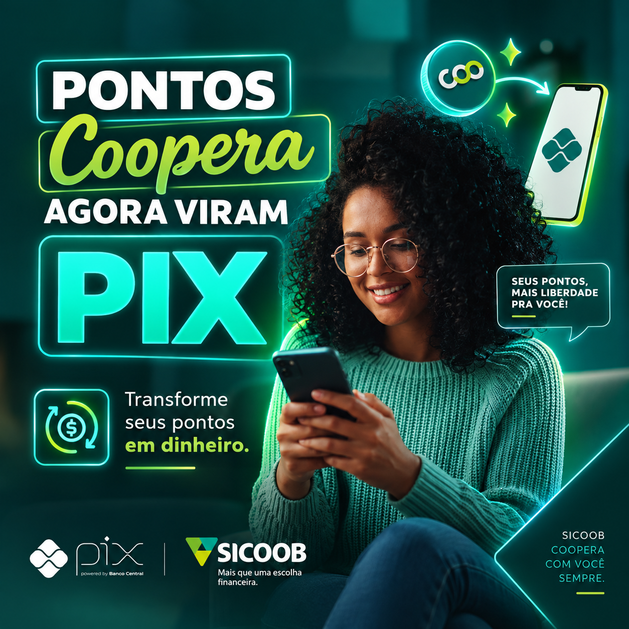 Post criado pela Frog Digital para Sicoob Coopera — pontos que viram Pix